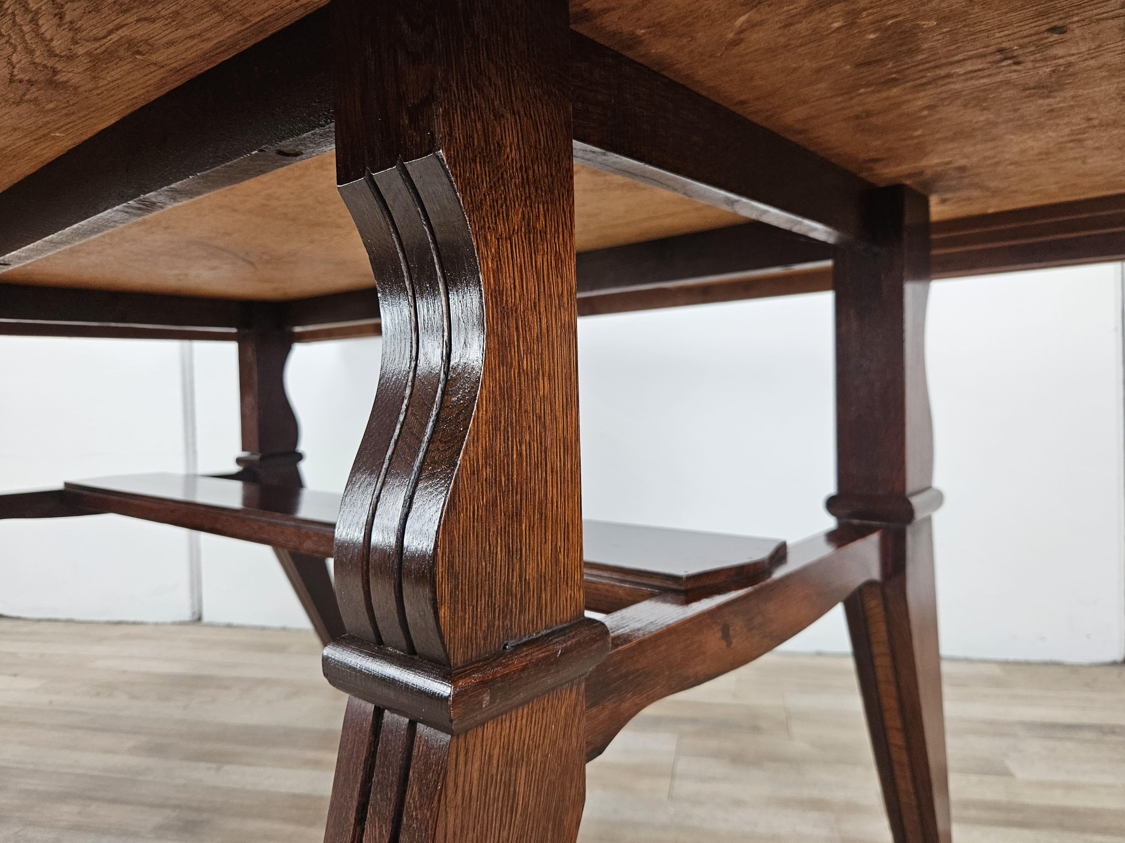 Tavolo in quercia Art Decò geometrico con prolunghe laterali, 1950 in vendita 5