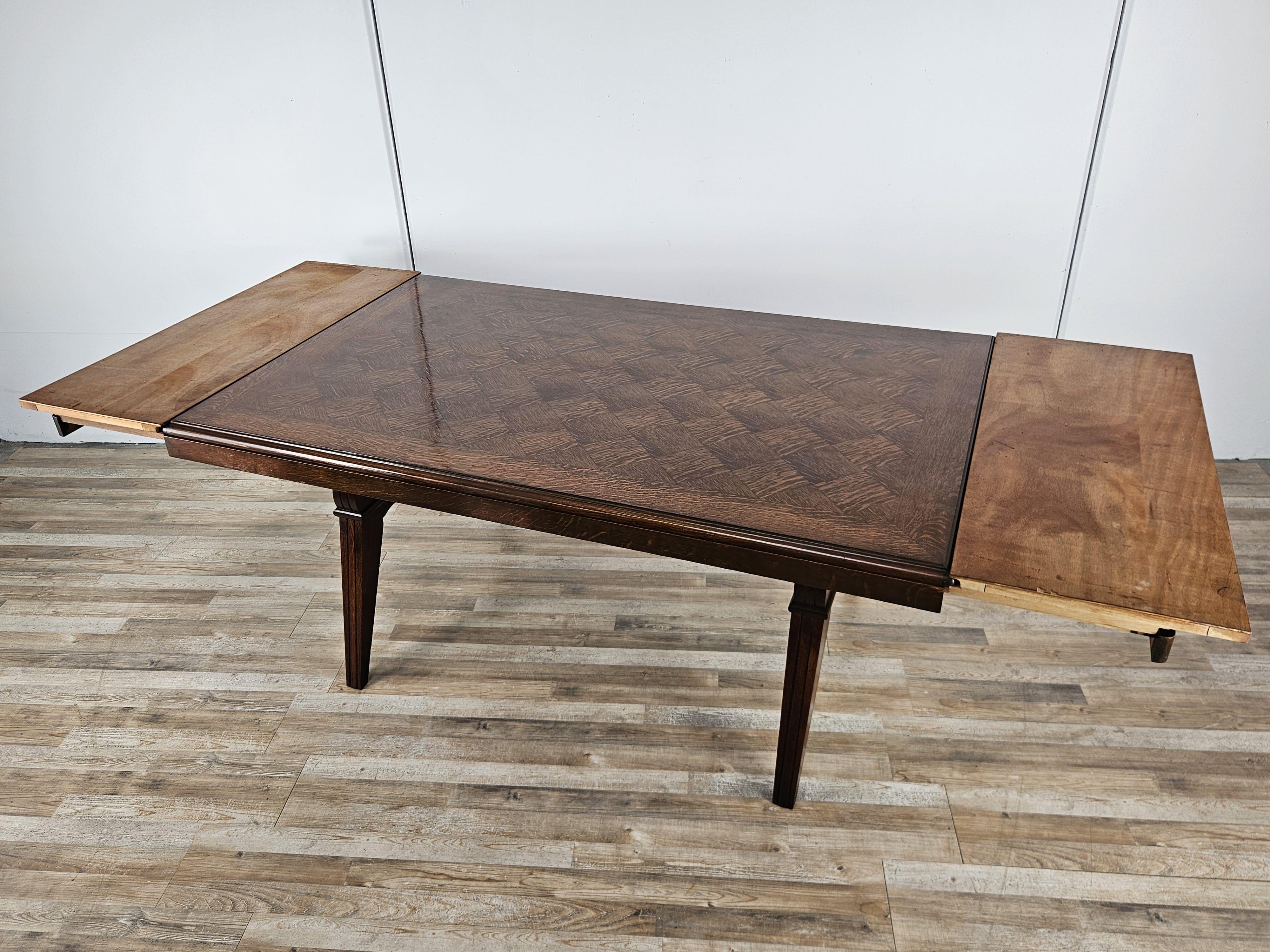 Tavolo in quercia Art Decò geometrico con prolunghe laterali, 1950 in vendita 11