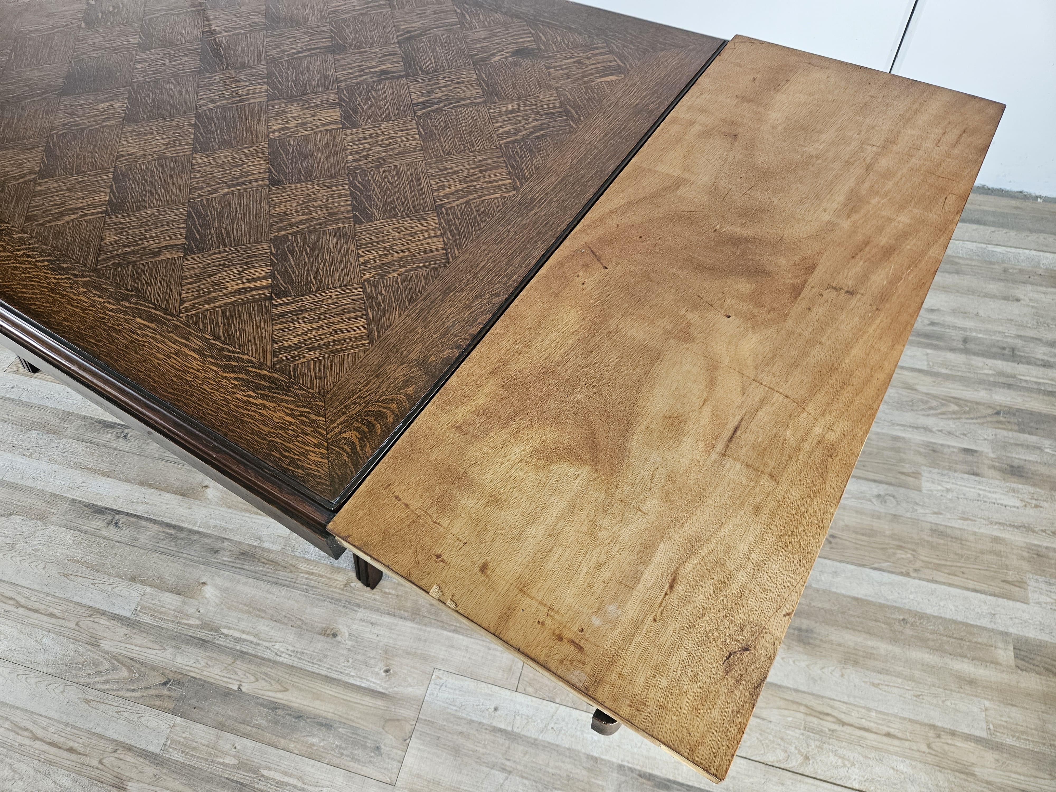 Tavolo in quercia Art Decò geometrico con prolunghe laterali, 1950 in vendita 12