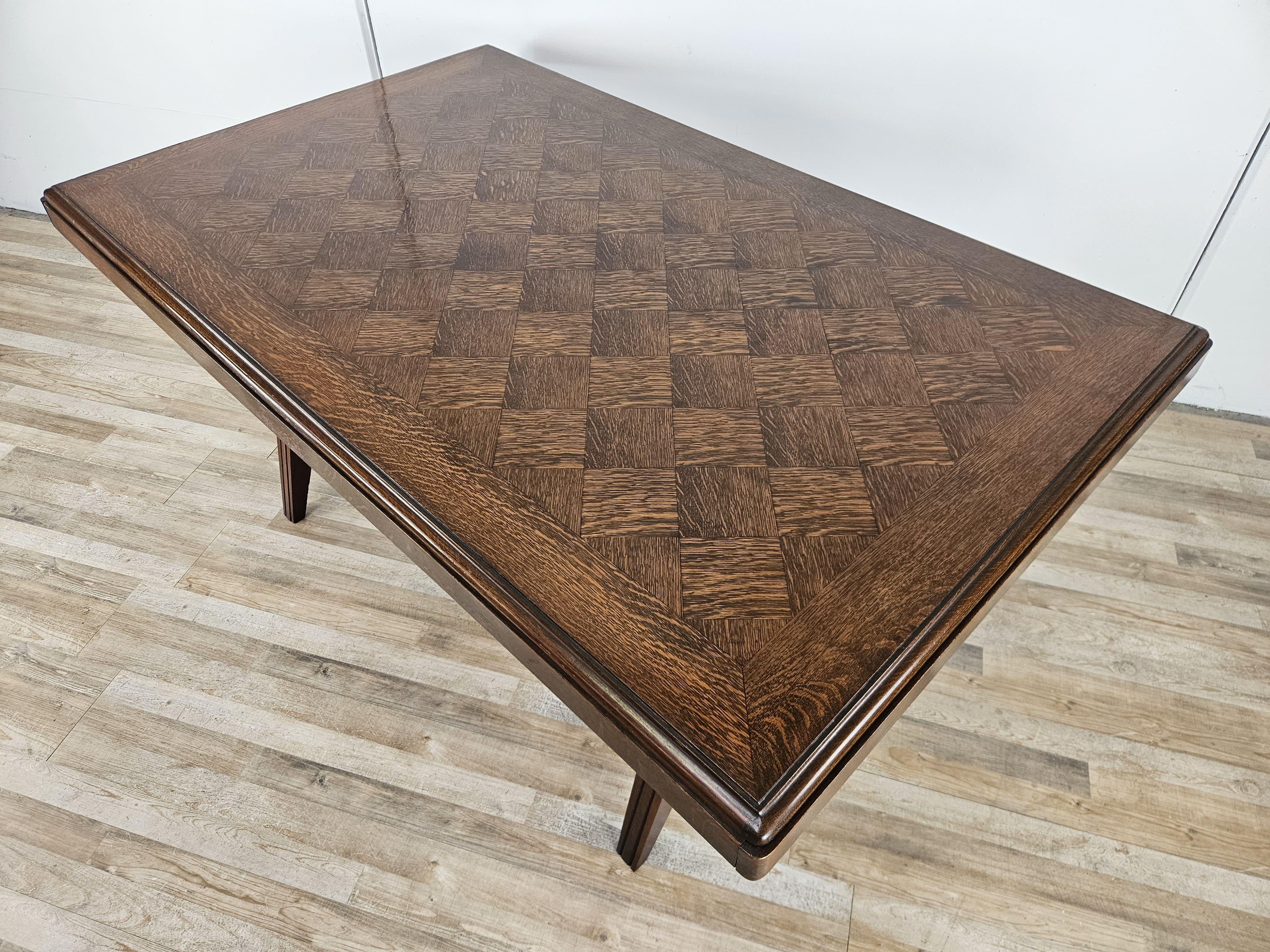 Art Déco Tavolo in quercia Art Decò geometrico con prolunghe laterali, 1950 in vendita