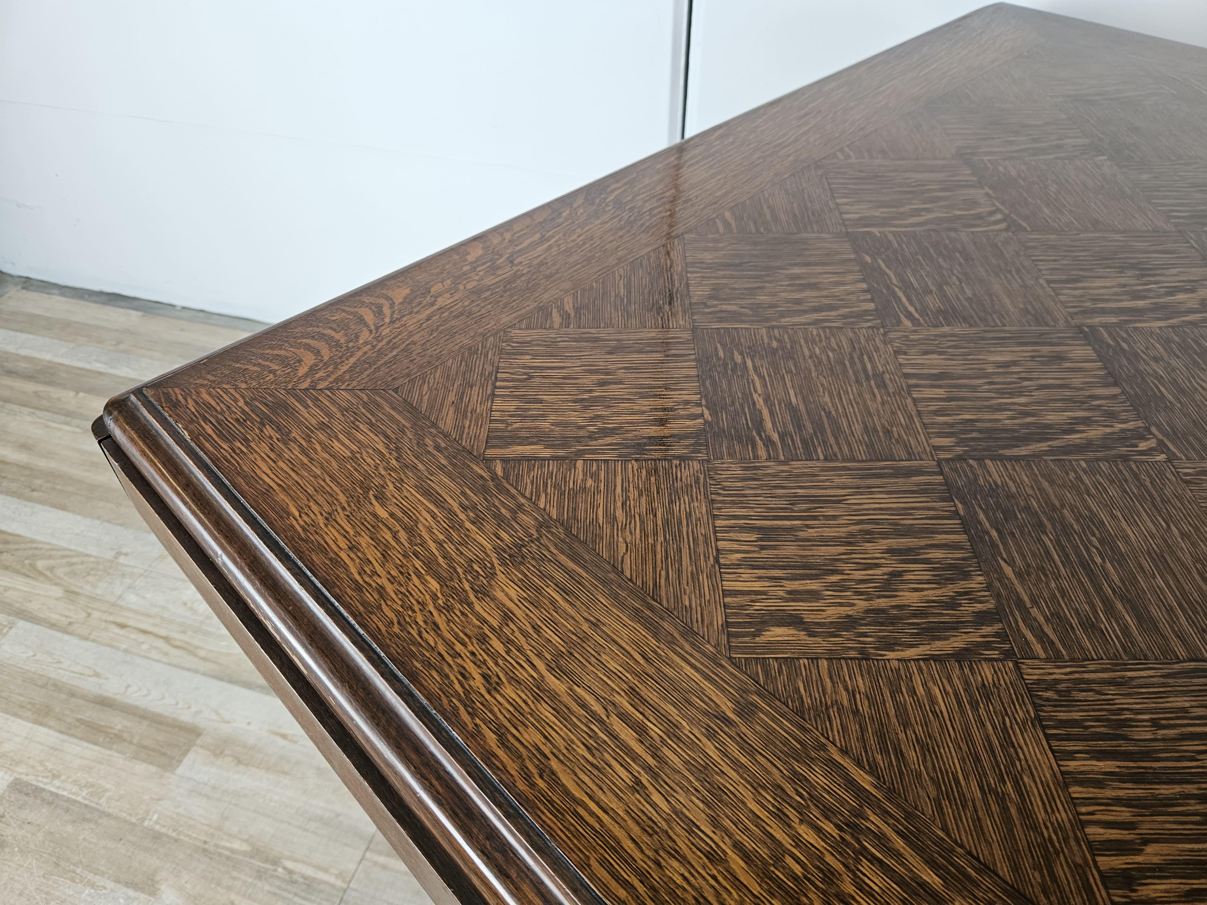 Quercia Tavolo in quercia Art Decò geometrico con prolunghe laterali, 1950 in vendita