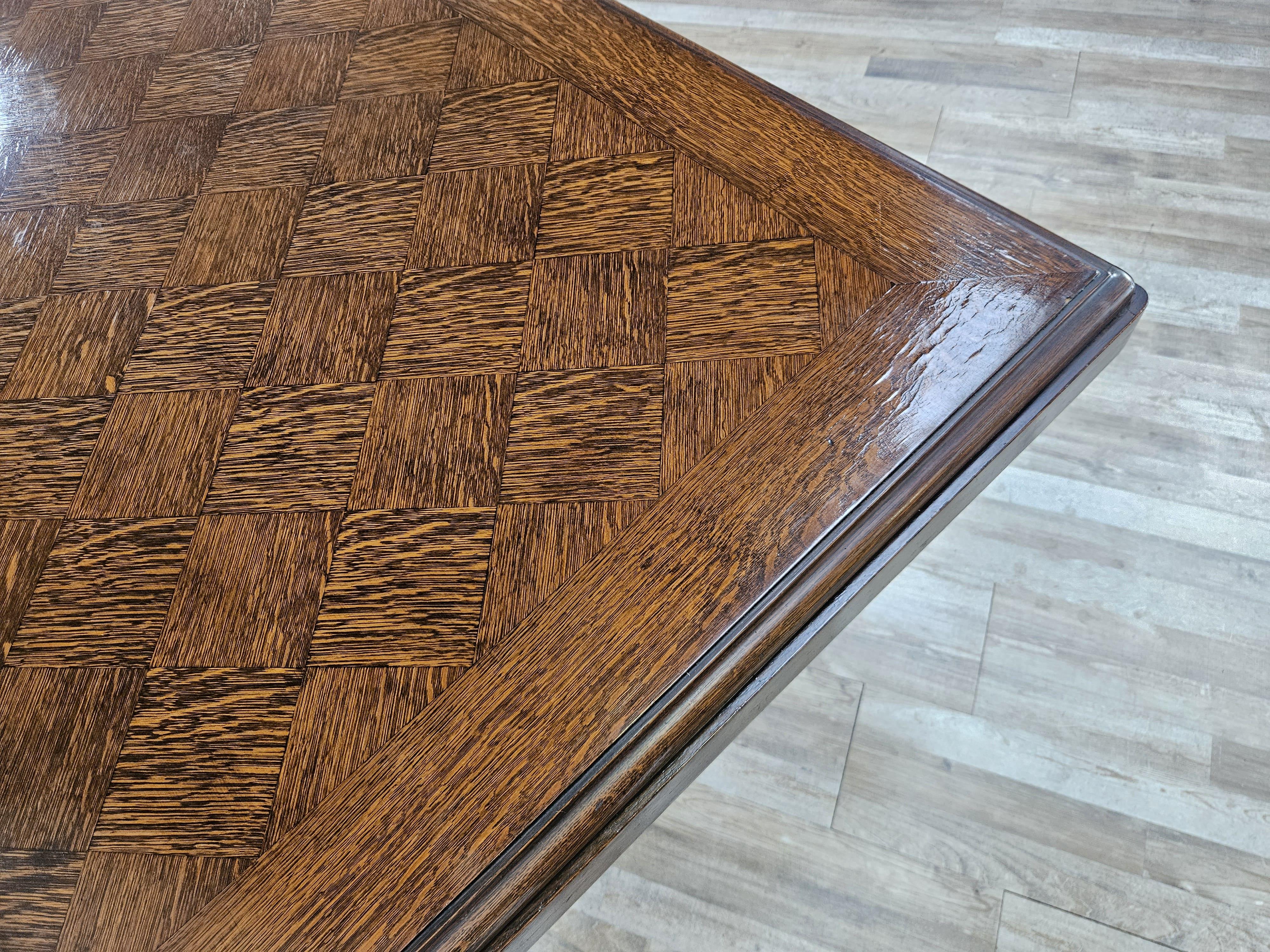 Tavolo in quercia Art Decò geometrico con prolunghe laterali, 1950 in vendita 1