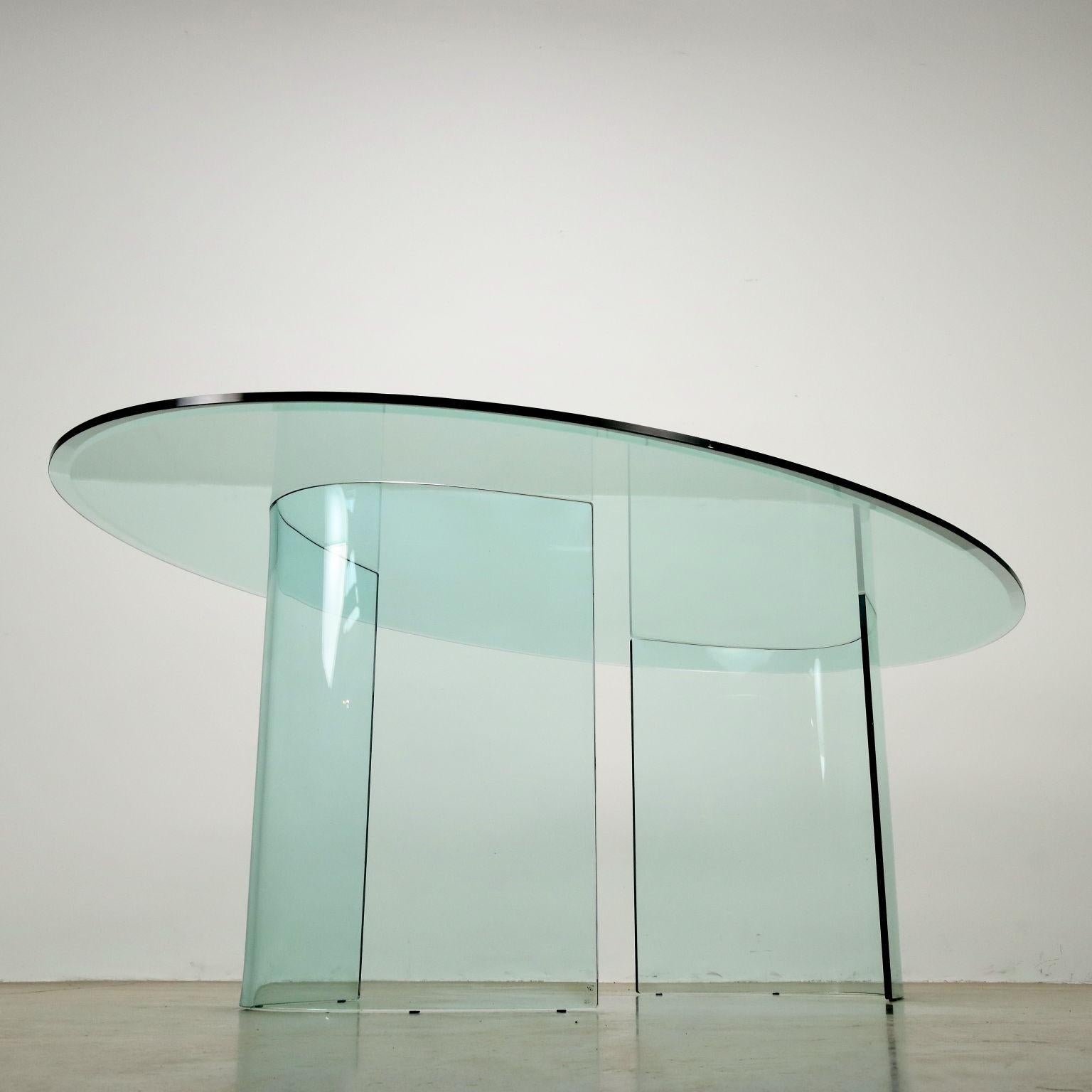 Italian Fiam 80s Oval Glass Table