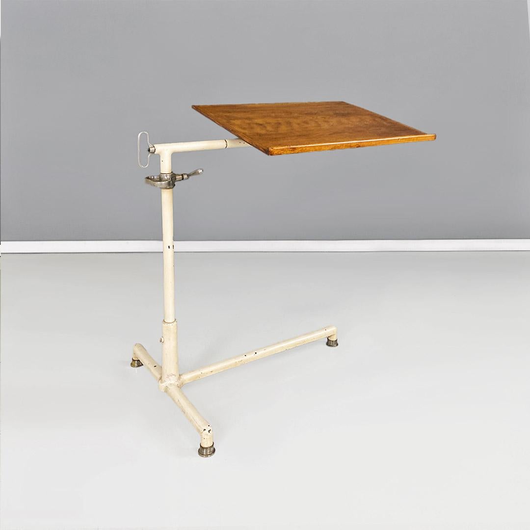 Industrial iron and wood adjustable drafting or working table, ca. 1960. For Sale 2