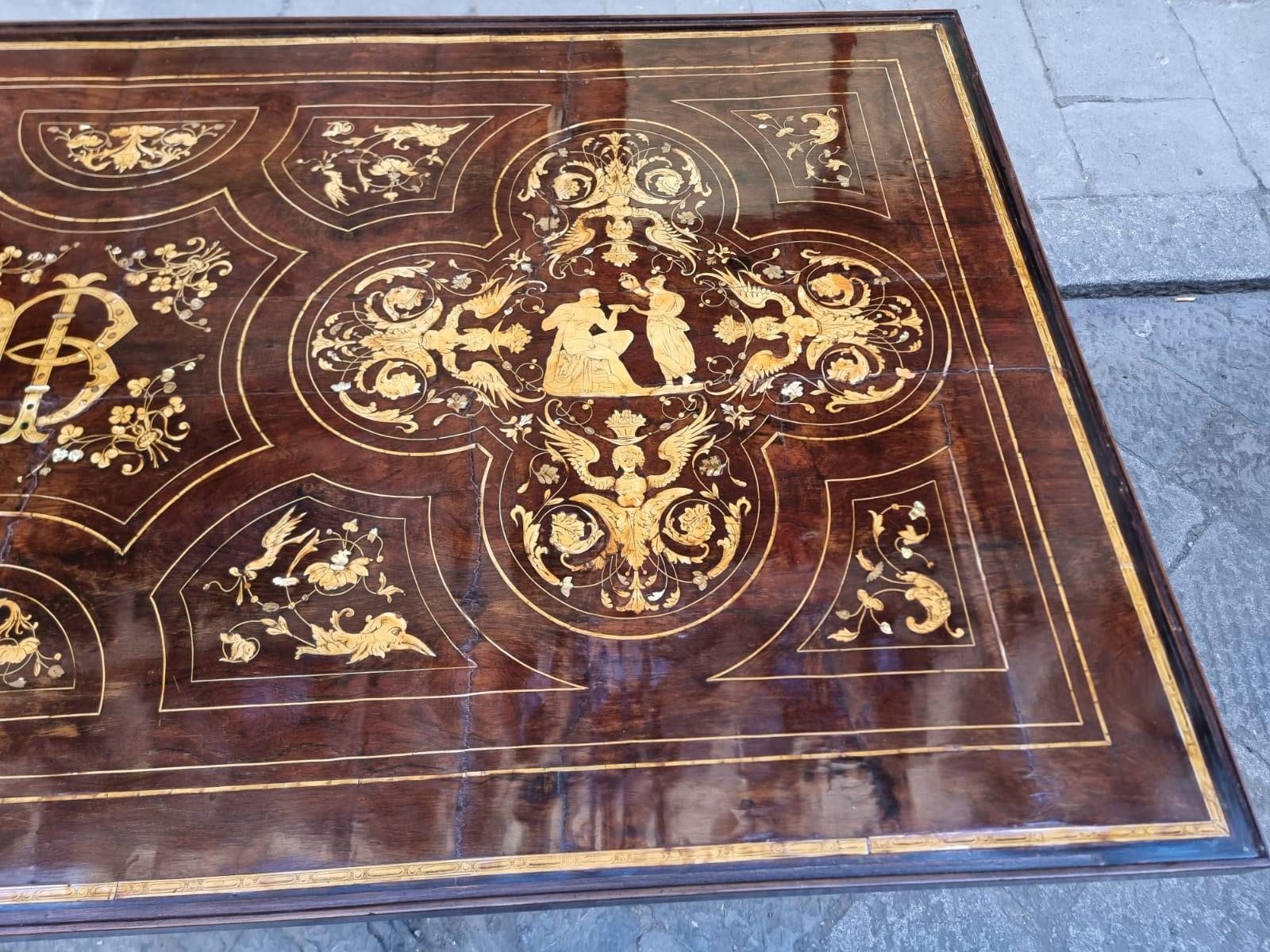 Florence capital inlaid walnut table  For Sale 9
