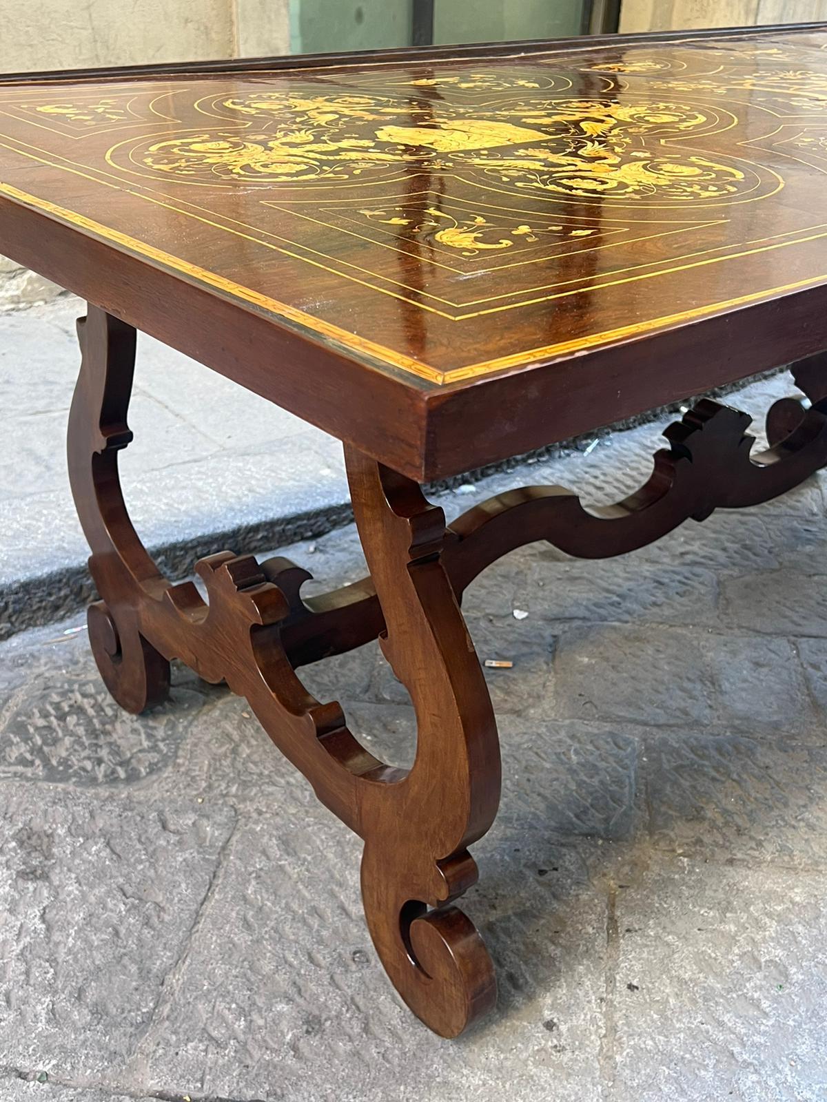 19th Century Florence capital inlaid walnut table  For Sale