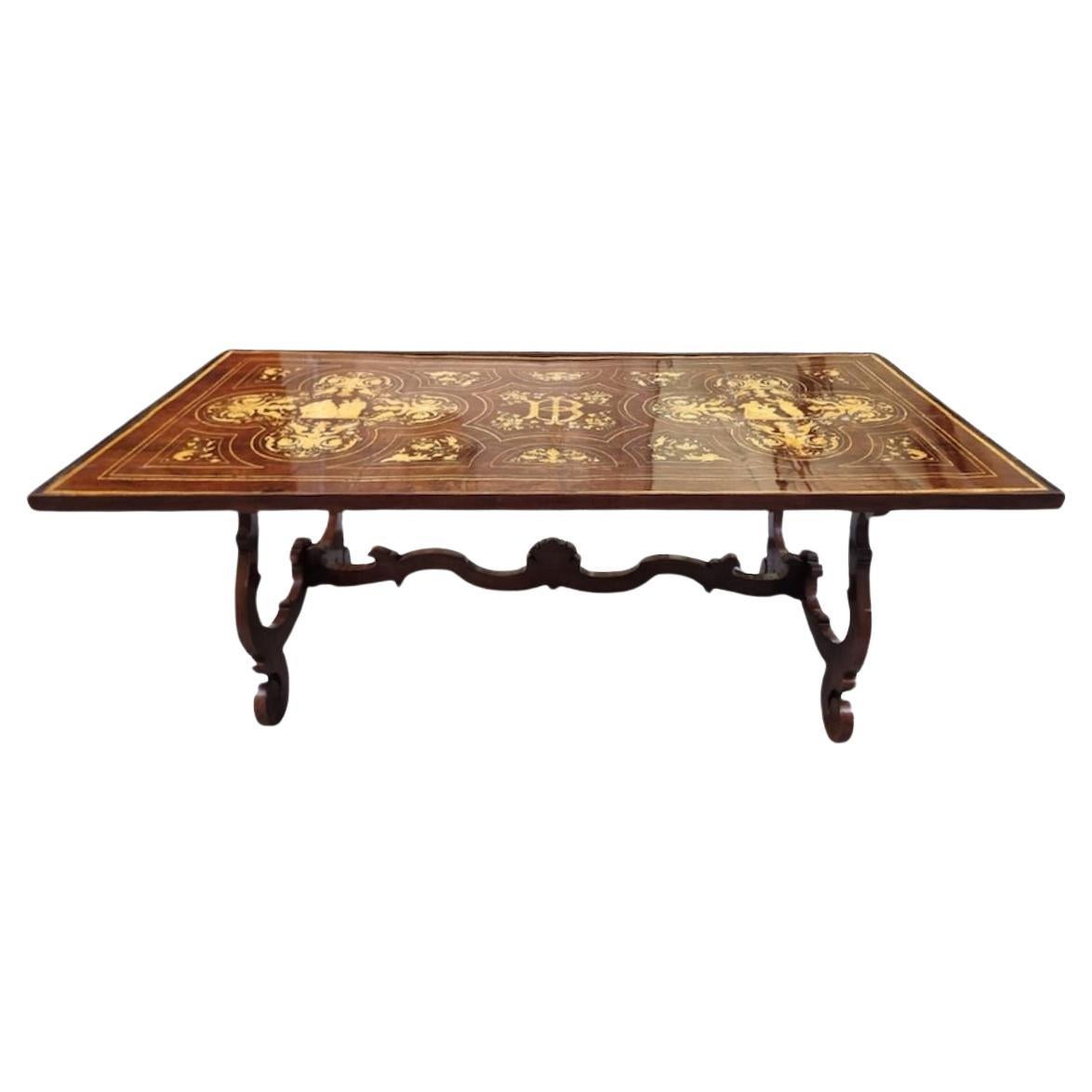 Florence capital inlaid walnut table  For Sale