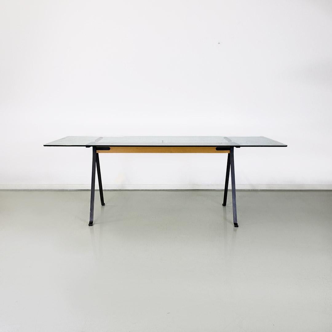 Modern Frate Italian table in cast iron, glass and wood by Enzo Mari for Driade, c. 1980. For Sale