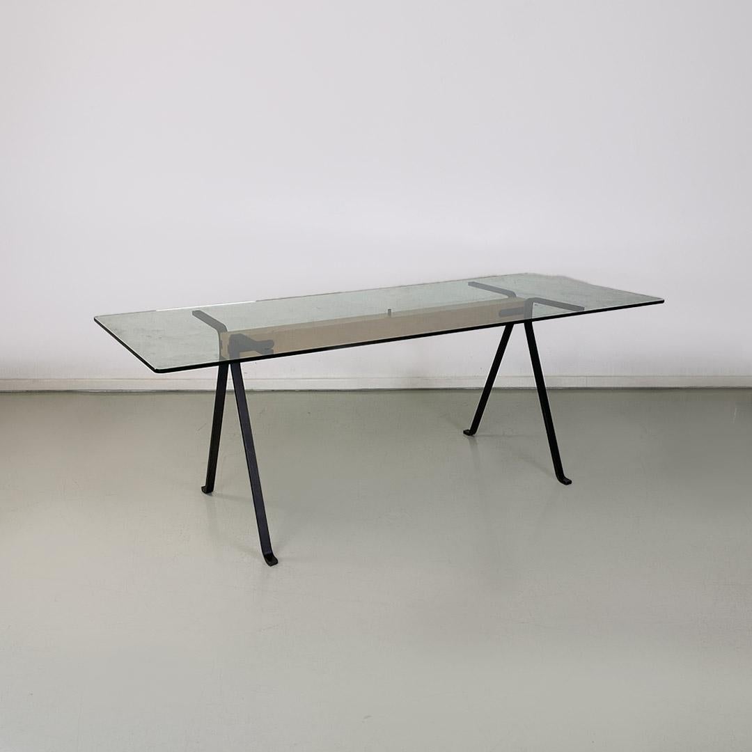 Frate Italian table in cast iron, glass and wood by Enzo Mari for Driade, c. 1980. In Good Condition For Sale In MIlano, IT