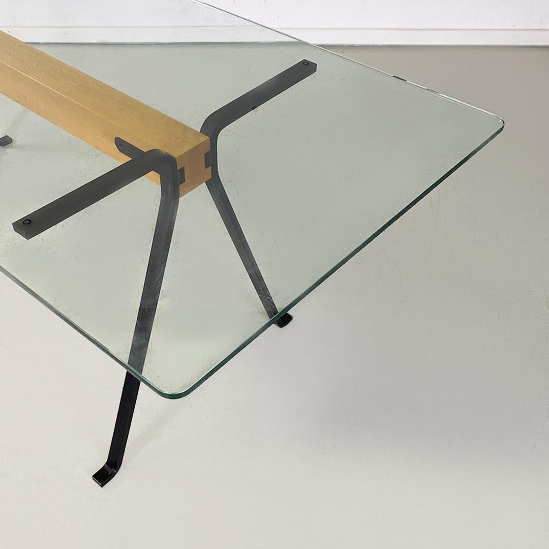 Frate Italian table in cast iron, glass and wood by Enzo Mari for Driade, c. 1980. In Good Condition For Sale In MIlano, IT