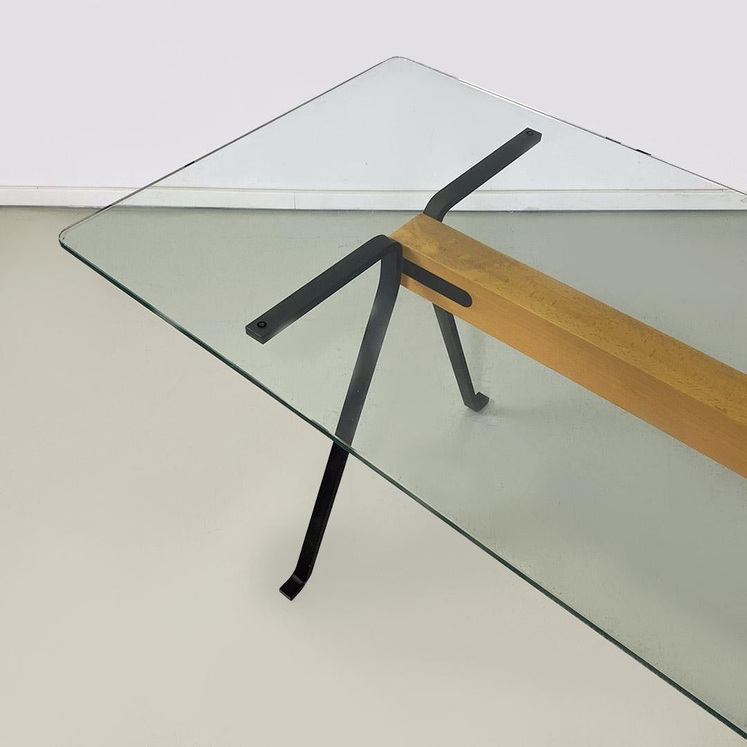 Italienischer Tisch Frate aus Gusseisen, Glas und Holz von Enzo Mari für Driade, um 1980. im Angebot 1