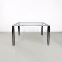 Tavolo italiano in acciaio e cristallo di S. Mazza e G. Gramigna, Ginova 1969
