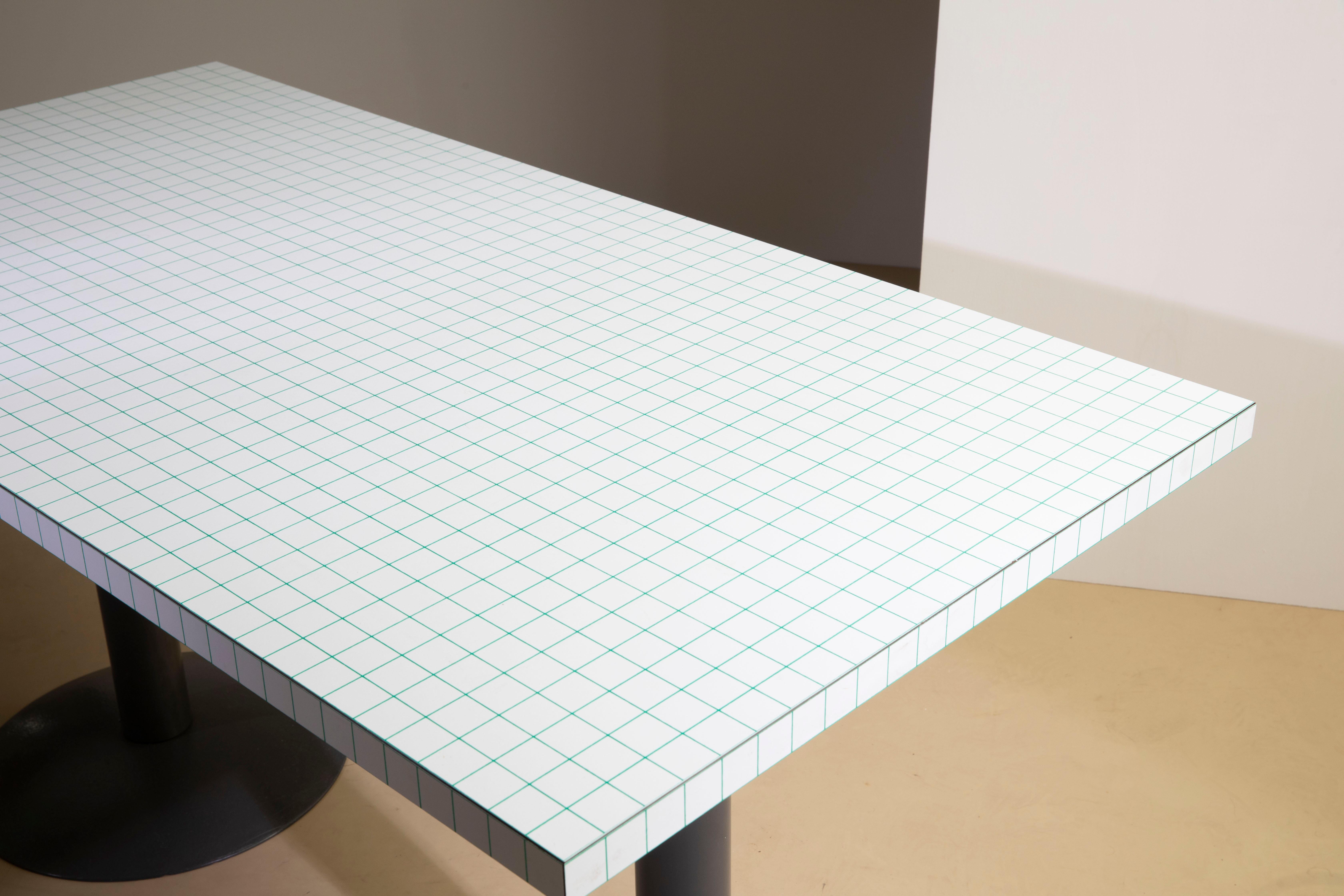 Steel Table, Italian manufacture, in the radical style with Abet laminate top For Sale