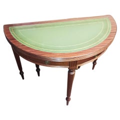 Vintage Half moon table with green leather openable luigi XIV