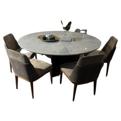 Modo table, with polished Carrara marble top, Ebony Gloss wood base