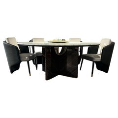Modo table, with polished Carrara marble top, Ebony Gloss wood base