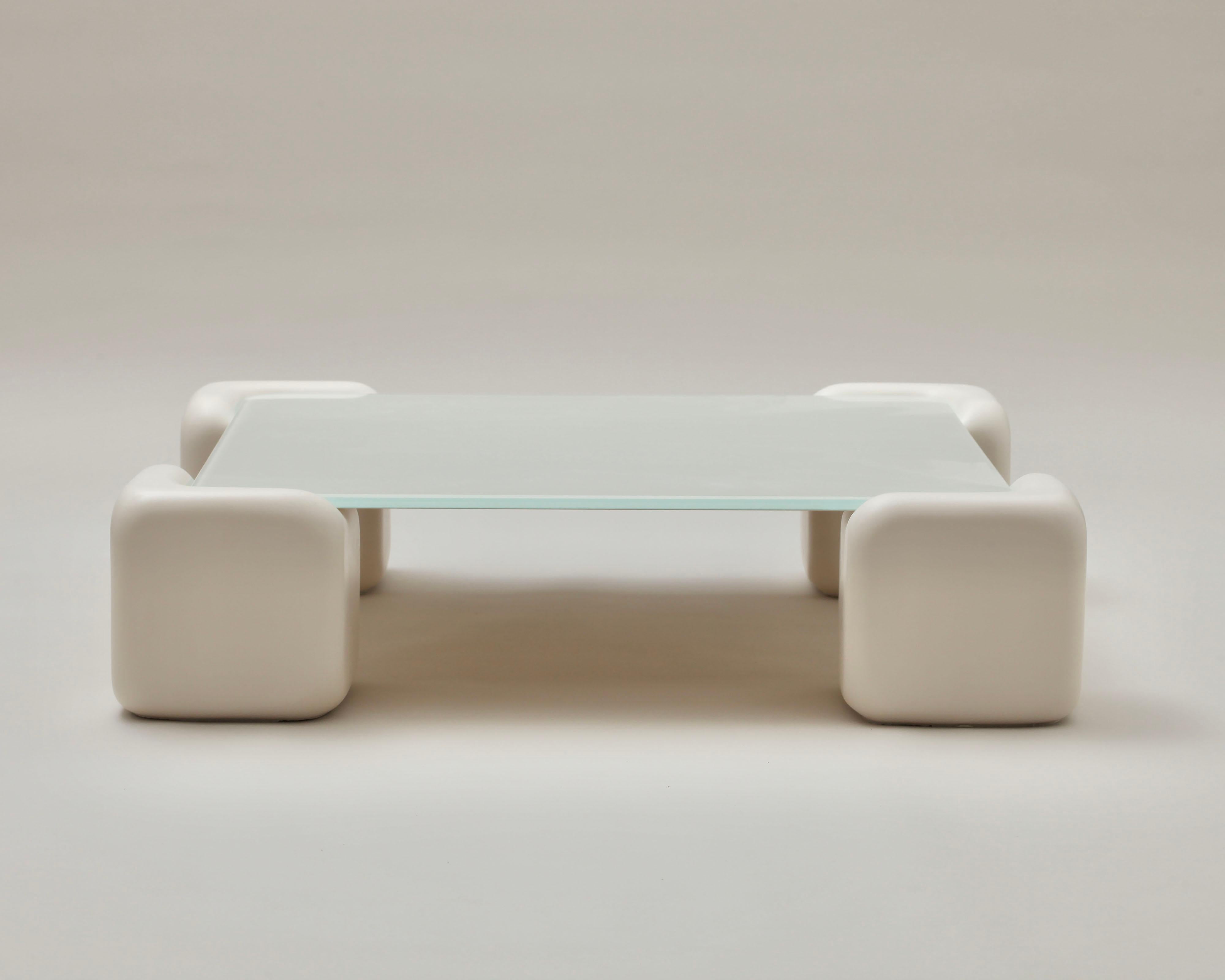 Modern Tavolo Morbido Coffee Table by Studio Mignone in Resin with Glass Table Top For Sale