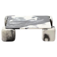 Tavolo Morbido Coffee Table with Marbled Black & White Concrete Legs and Top