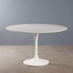 Modern Round Table in White Marble and Aluminum, Italian Design, 1980