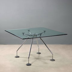 'Nomos' table by Norman Foster for Tecno Anni 90s square with glass top