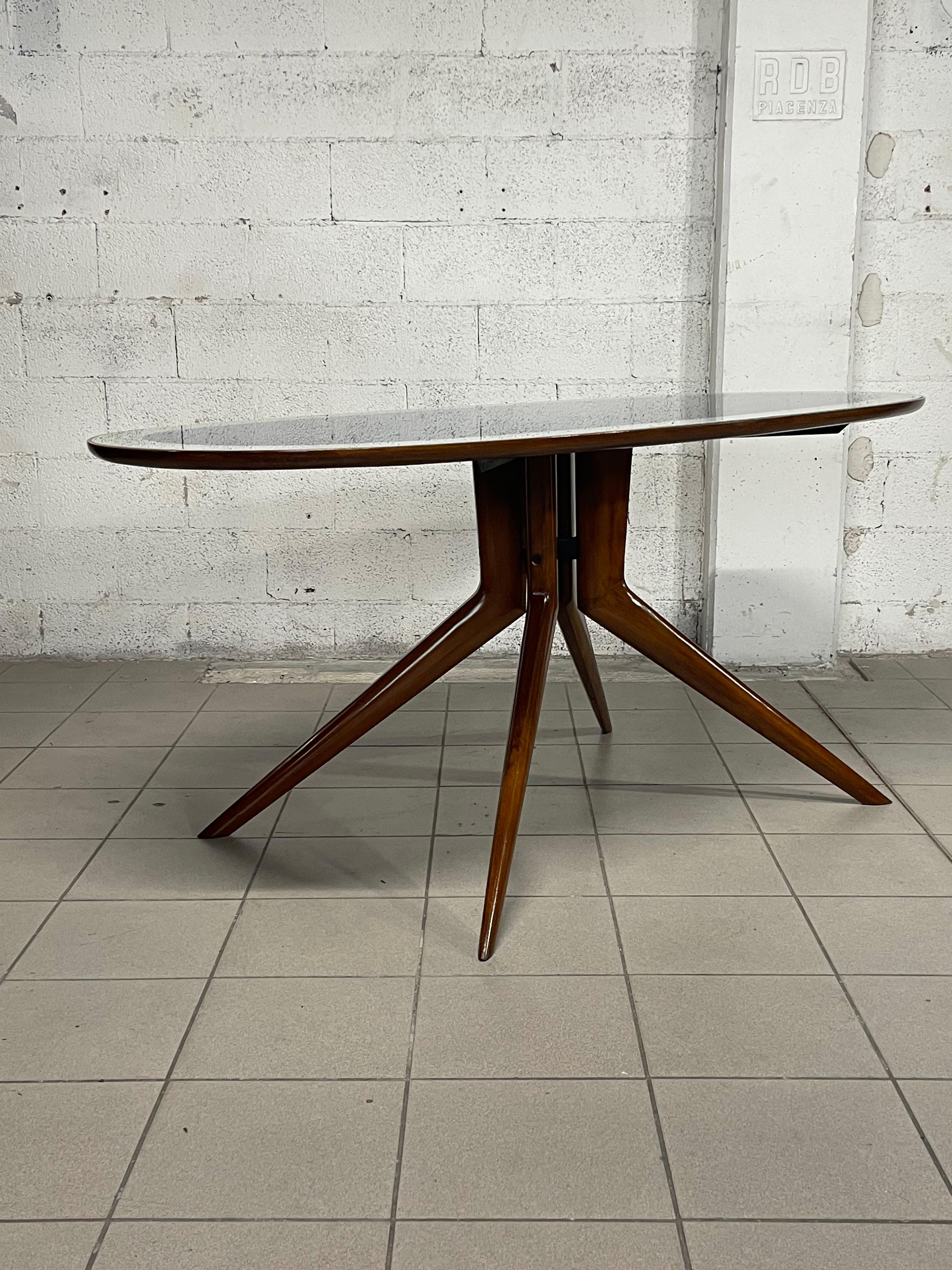 Mid-20th Century 1950s oval table made of beech wood and glass top For Sale