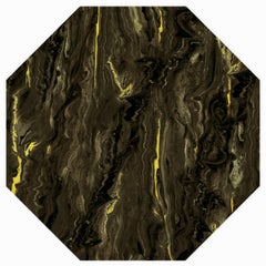 Tavolo Ferro Battuto Color Oro in Foglia e Piano Ottagonale Nero Marmorizzato