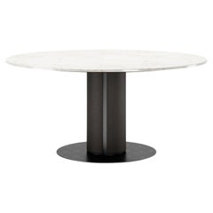 Table de salle à manger Edward, pied recouvert de cuir, plateau en marbre, base en métal