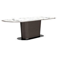 Mesa de comedor Mizar, pata chapada con elemento metálico, mármol, metal