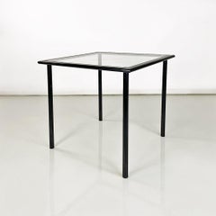 Italian modern black metal and  in squares glass small table, 1980s