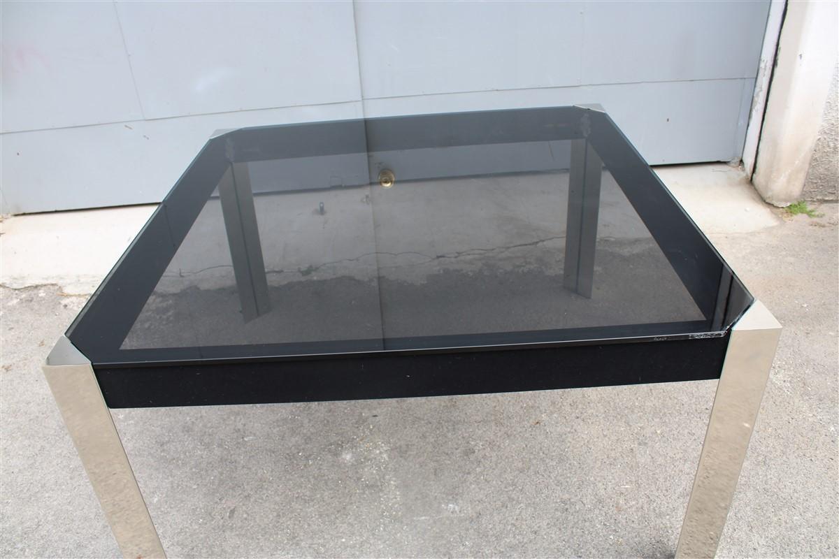 Mid-Century Modern Tavolo Quadrato Nero e Acciaio Guido Faleschini pour Mariani 1970 Italie en vente