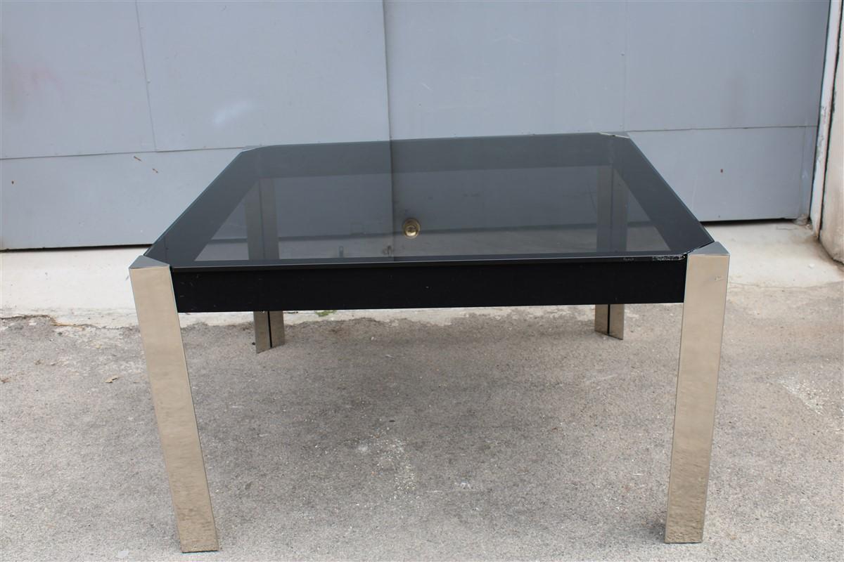 Tavolo Quadrato Nero e Acciaio Guido Faleschini pour Mariani 1970 Italie en vente 1
