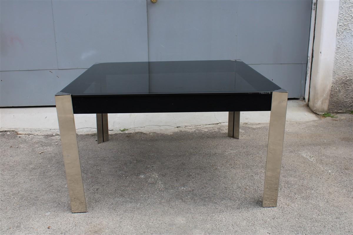 Tavolo Quadrato Nero e Acciaio Guido Faleschini pour Mariani 1970 Italie en vente 2
