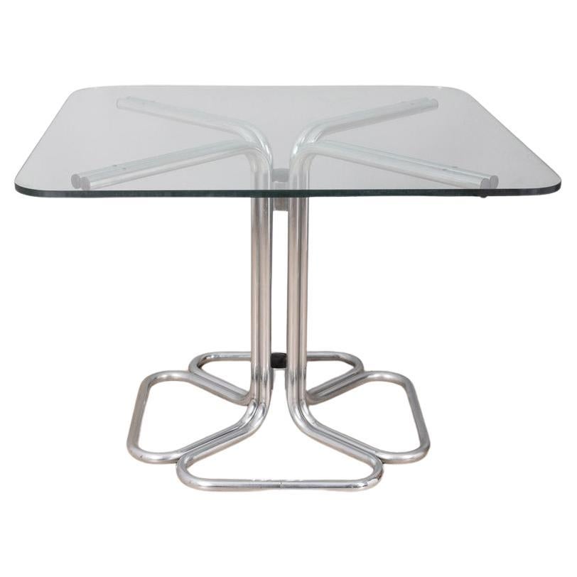 Vintage 70s quadratischen Tisch in Chrom Metall und Glas italienischen Design