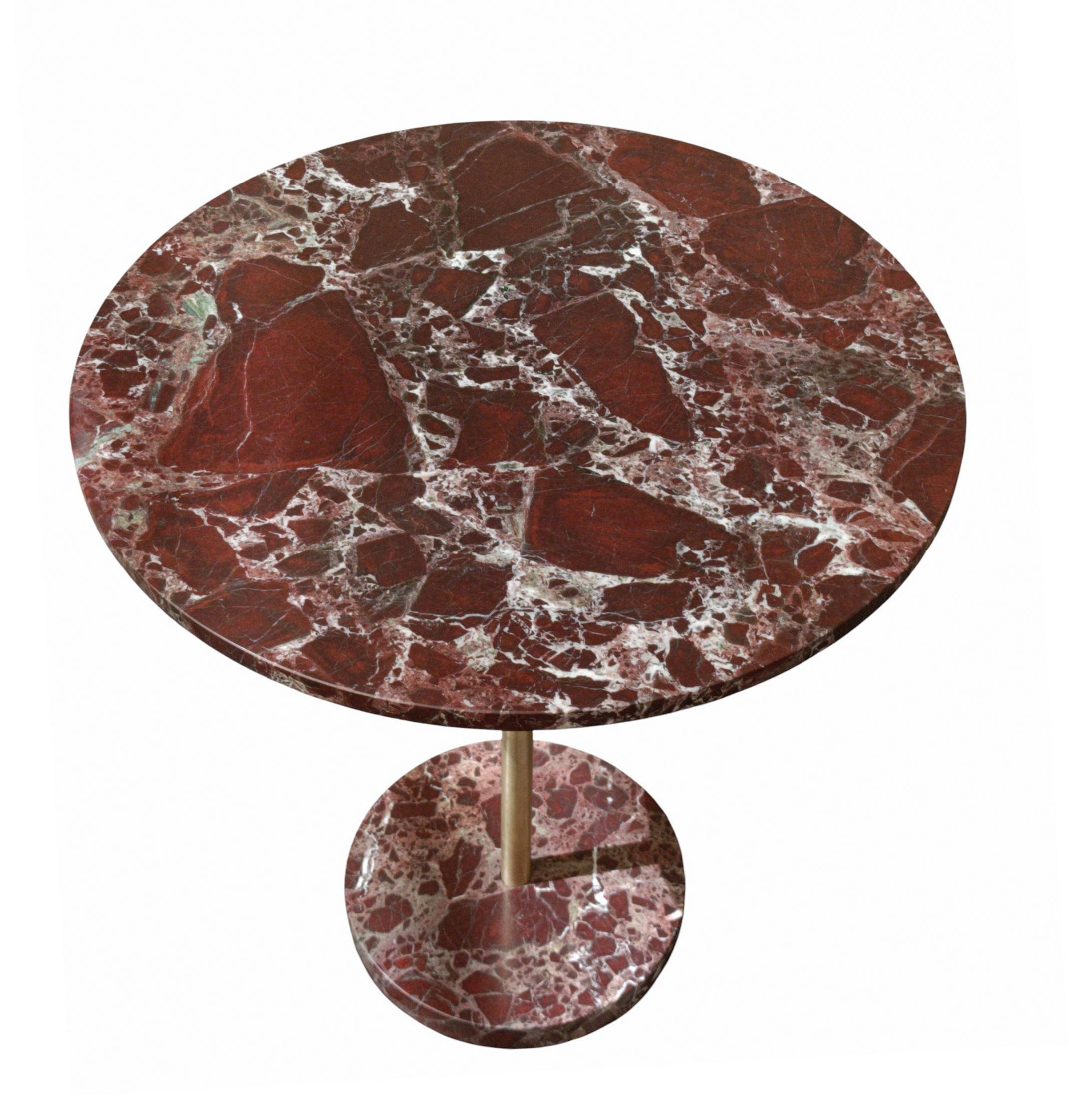 Mid-Century Modern Tavolo Regolabile in Altezza in Marmo Rosso e Ottone, Italia 1990s For Sale