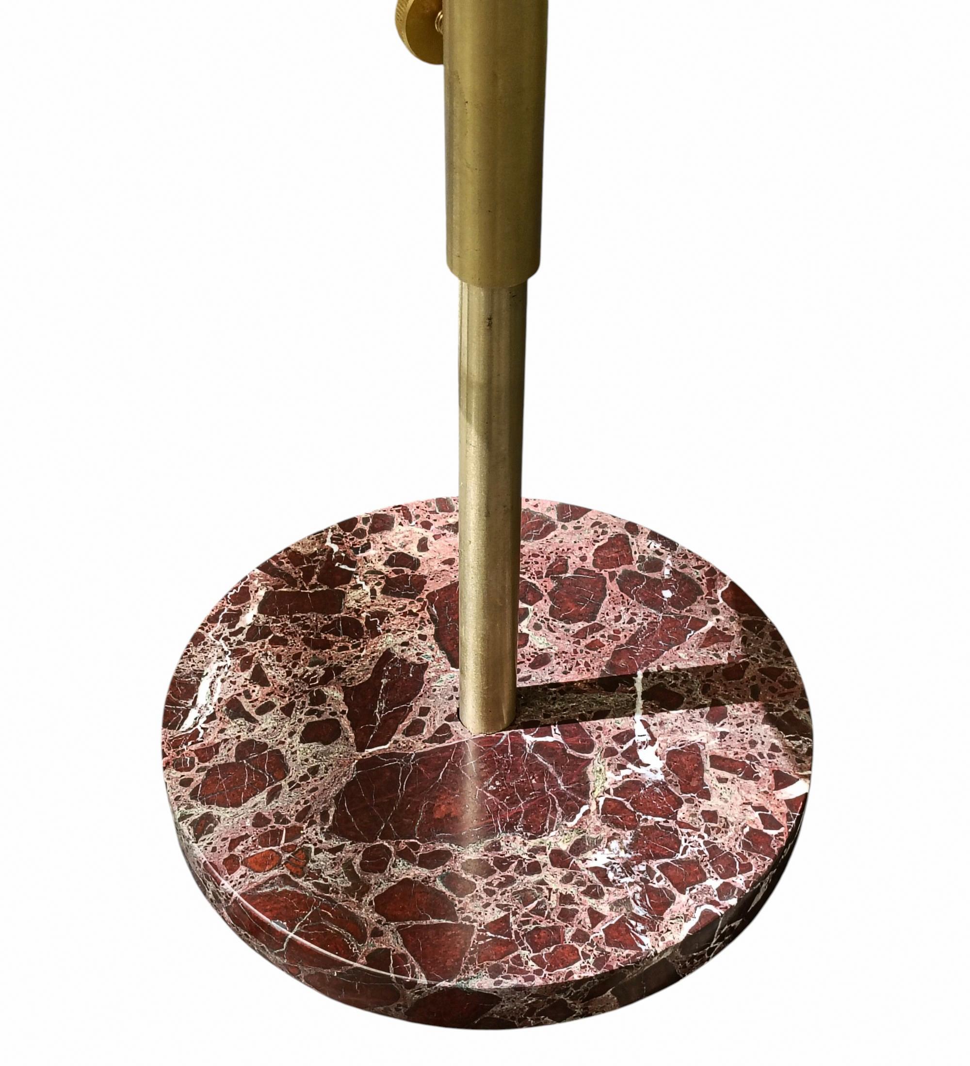 Brass Tavolo Regolabile in Altezza in Marmo Rosso e Ottone, Italia 1990s For Sale