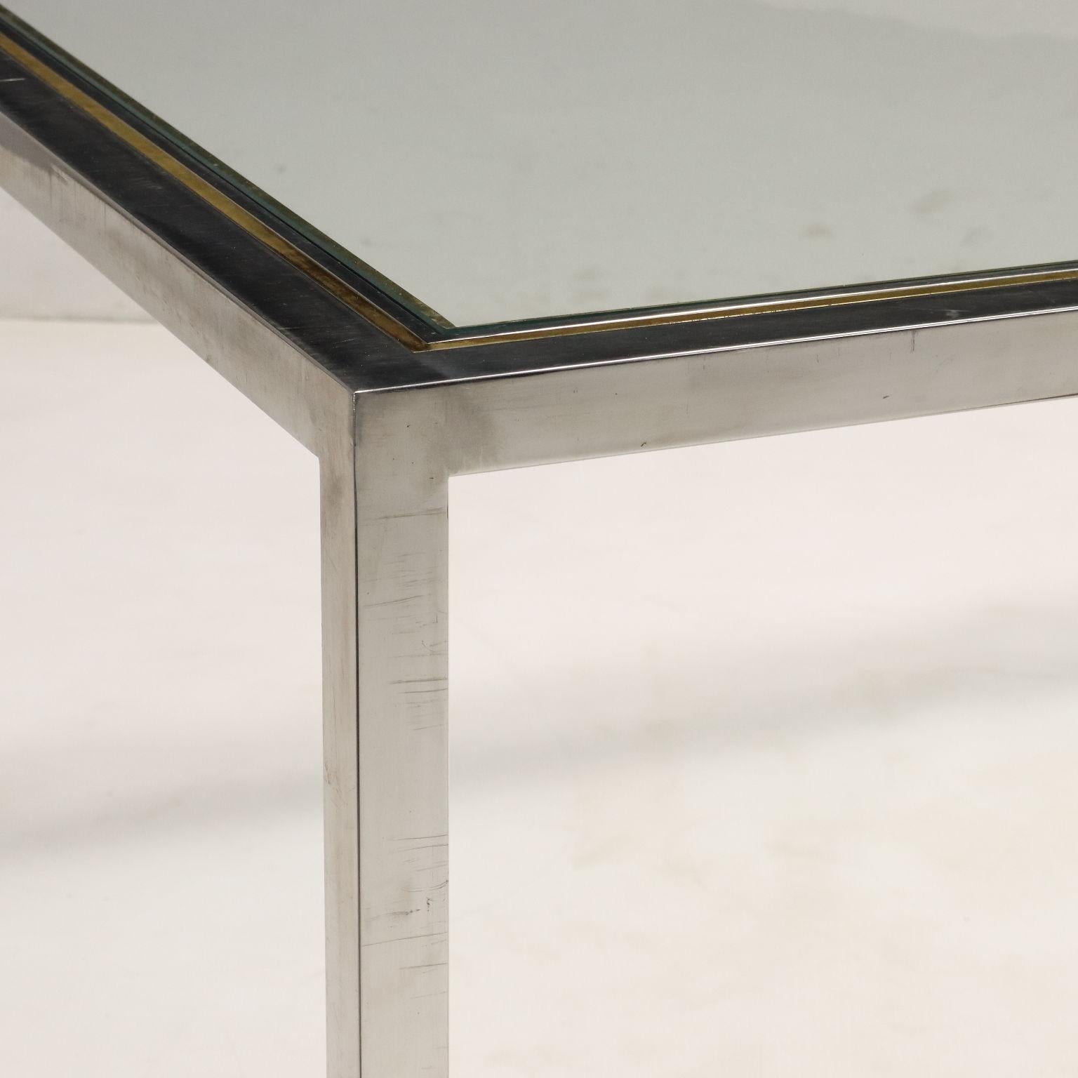 Mid-Century Modern 70s steel and glass rectangular table For Sale