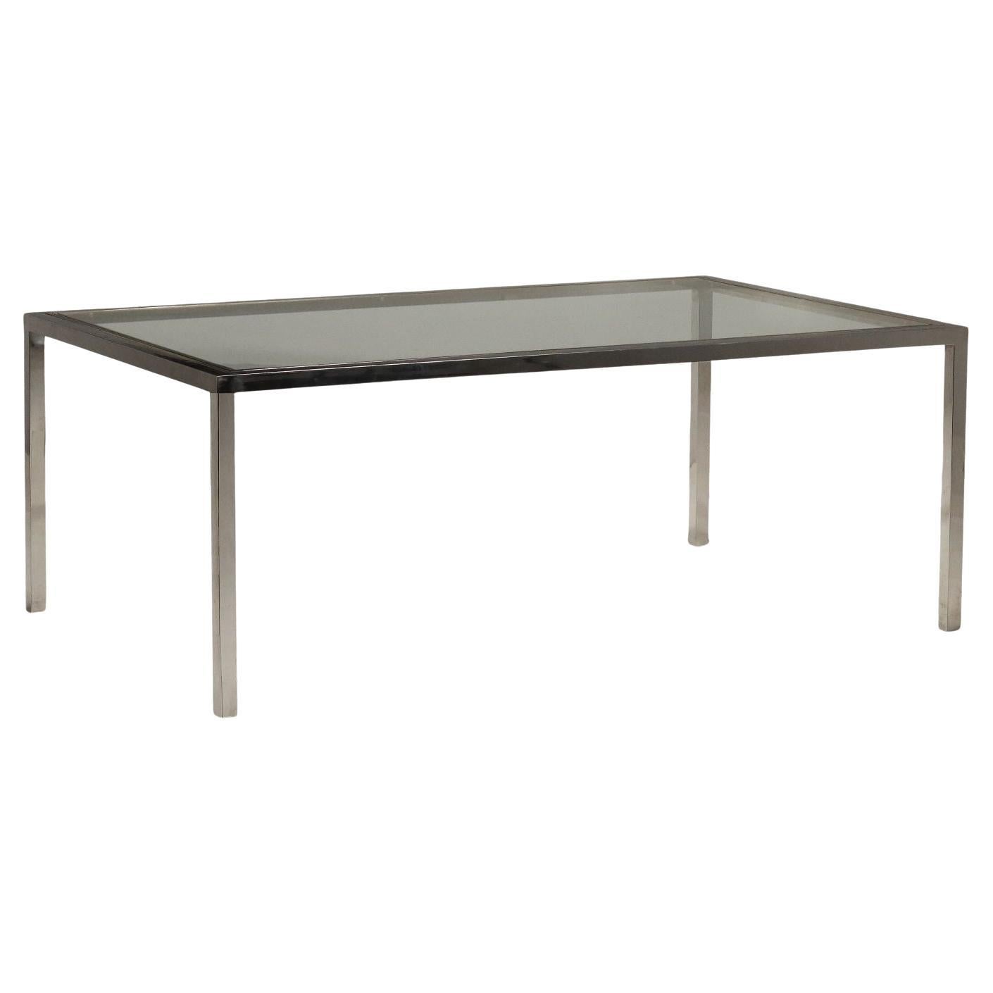 70s steel and glass rectangular table For Sale