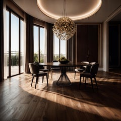 ORA solid Italian walnut round table with central steel base