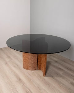 Vintage 1970s round table in travertine and glass Italian design
