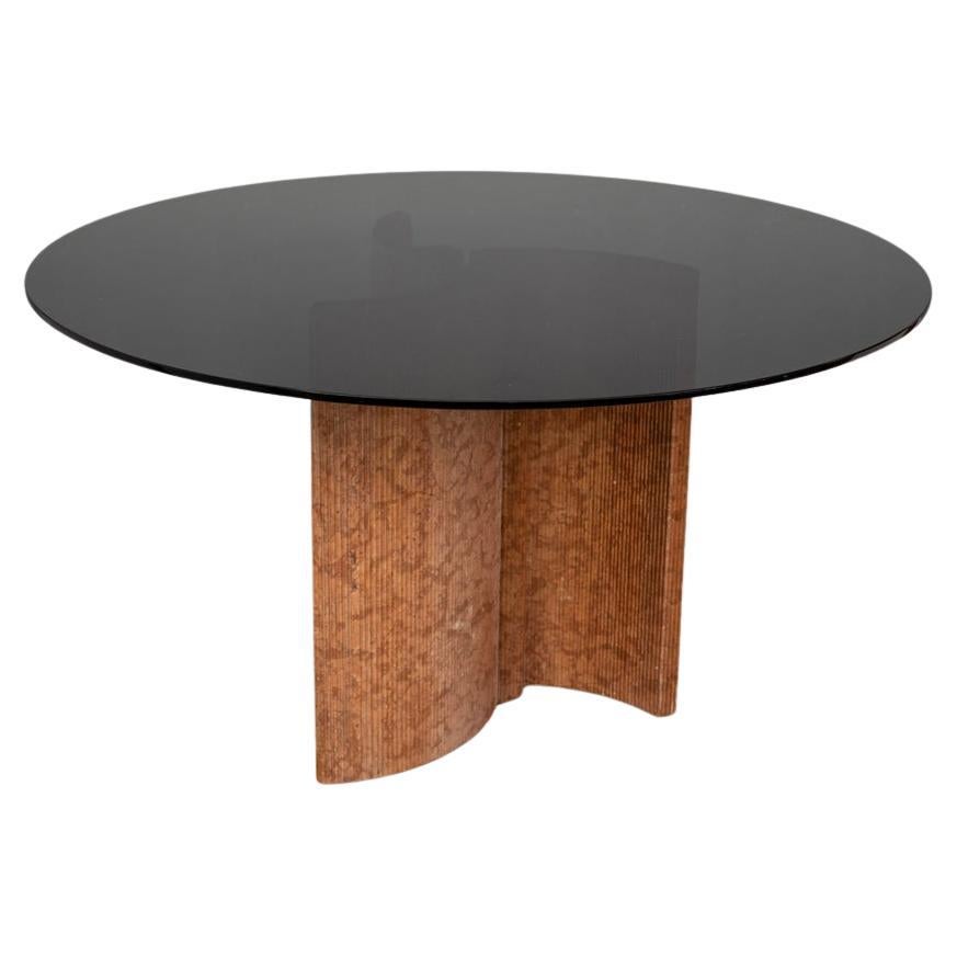 Runder Tisch aus Travertin und Glas, 1970er Jahre, italienisches Design