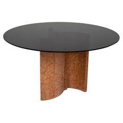 Mesa redonda vintage de los años 70 en travertino y cristal de diseño italiano
