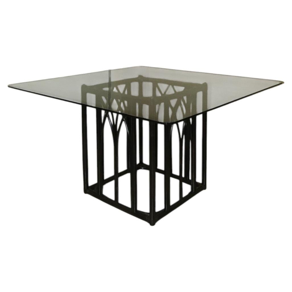 Table en chêne/hêtre laqué noir, cuir, verre trempé, Gasparucci Italia '70 en vente