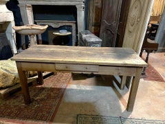 Rustic solid walnut tavern table with drawers, Italy