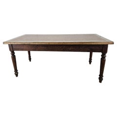 Late 19th-century rustic fir table with a mosaic top and 2 drawers
