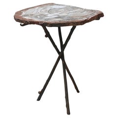 Tavolo Scultoreo in Legno Fossile e Bronzo - Pezzo Unico - Europa - Metà '900