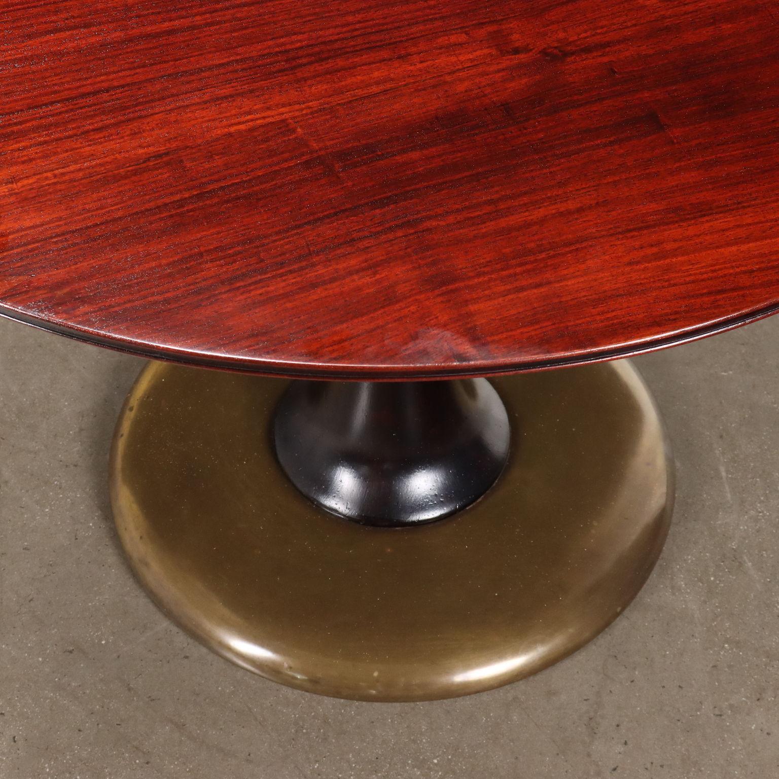 Mid-Century moderno Tavolo tondo Anni 50 tinto ebano e piano in legno esotico in vendita