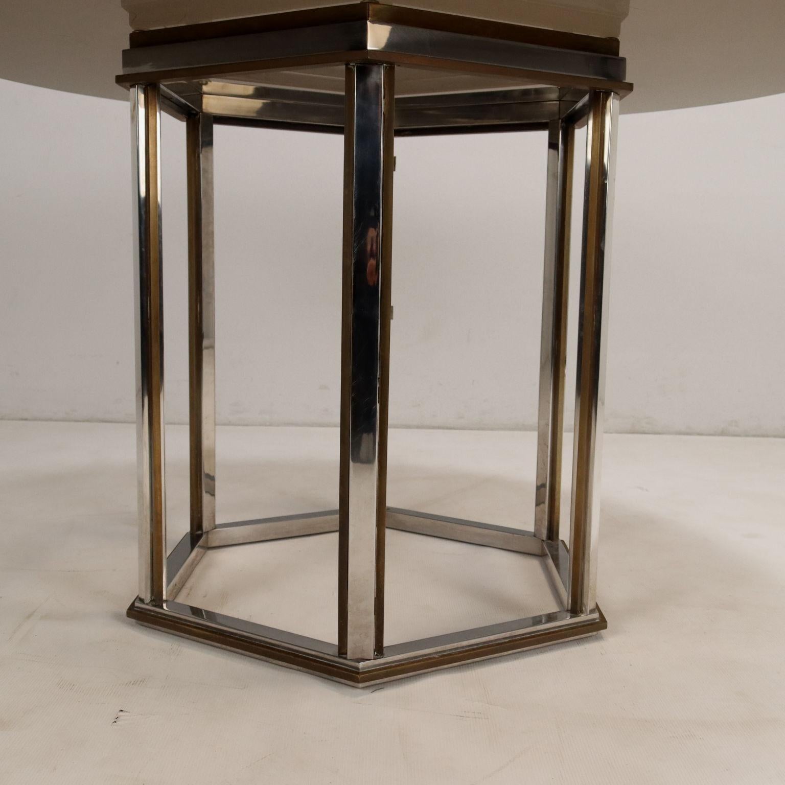 Late 20th Century 1970s round table with brass base and smoked glass For Sale