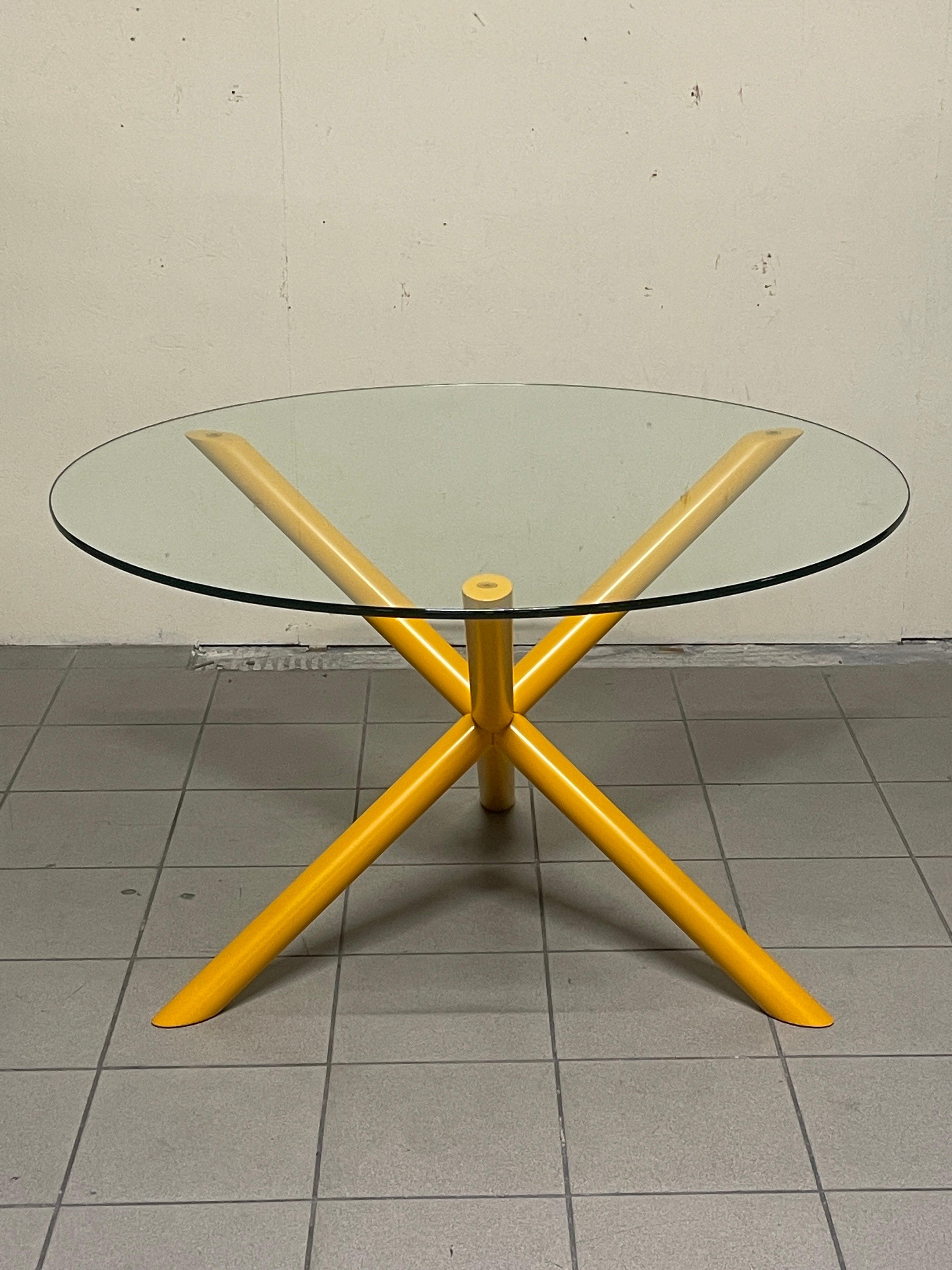 Space Age 1970s round table with metal foot and crystal top For Sale
