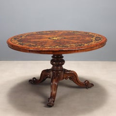 Round Walnut Table with Floral Inlays - 19th-Century Netherlands