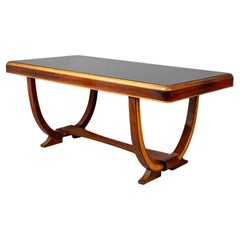 Table vintage des années 1930 en bois et verre de style Art Déco italien